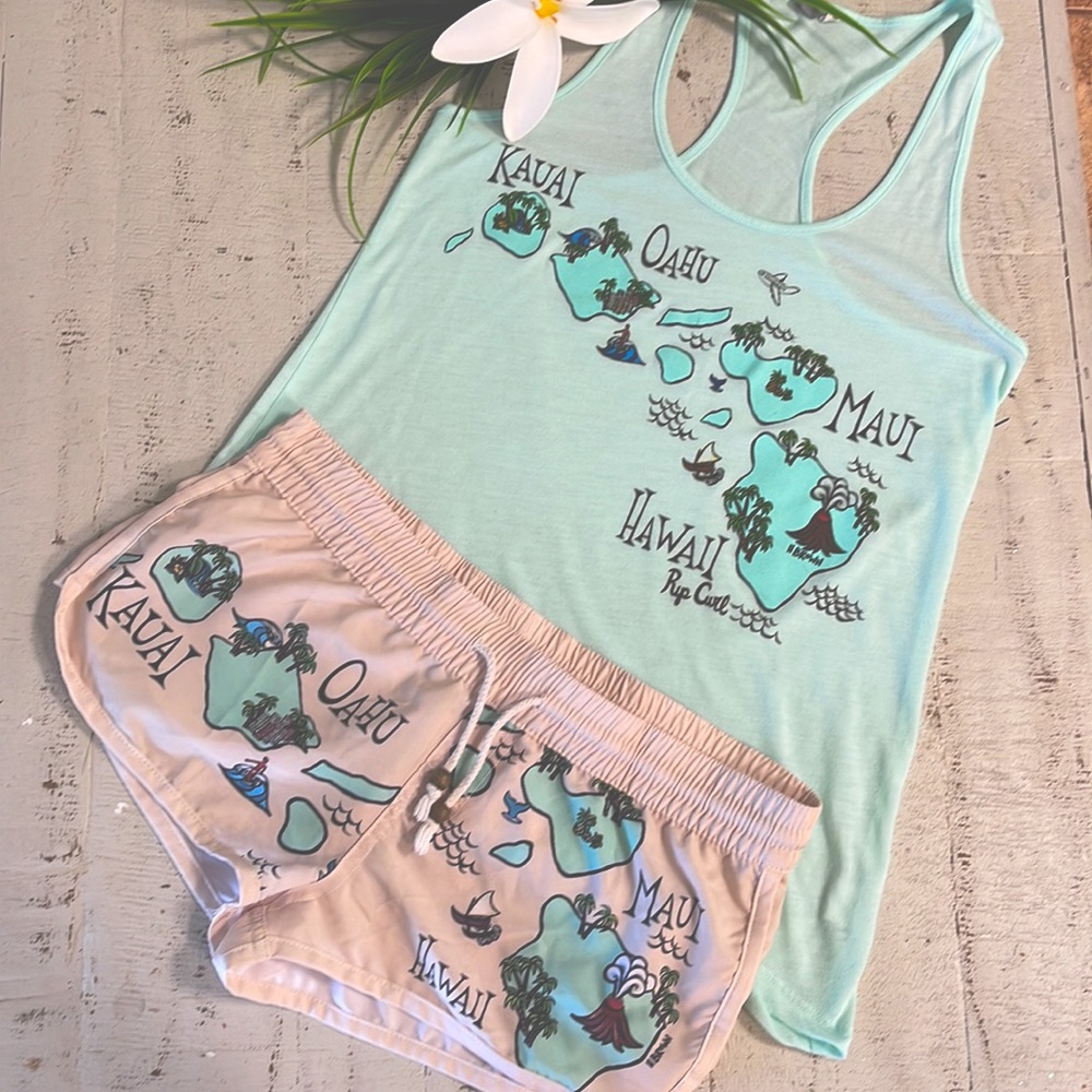 Rip Curl Heather Brown Hawaiian Islands Mint  Tank Top